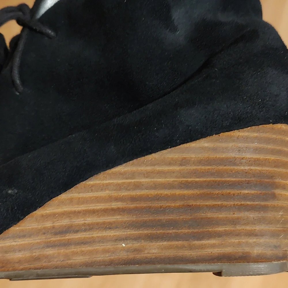 Dr. Scholl's Womens Dakota Faux Suede Wedge Booties Black Lace-up Tassels Size 6